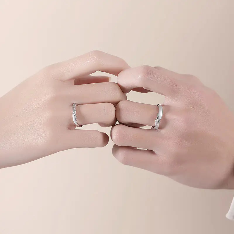 Twisted Sterling Silver Flash Sand Couple Ring