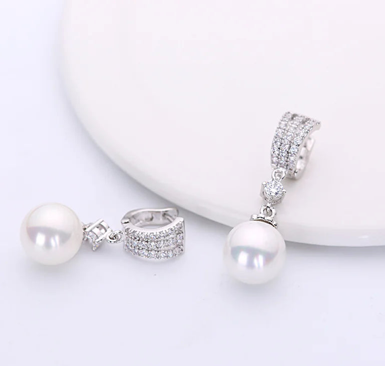 Silver Needle Earrings, Sweet Pearl Earrings