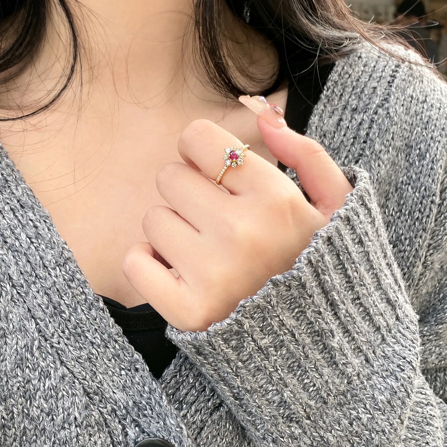 Personalized Inlaid Natural Stone Gemstone Ring for Women